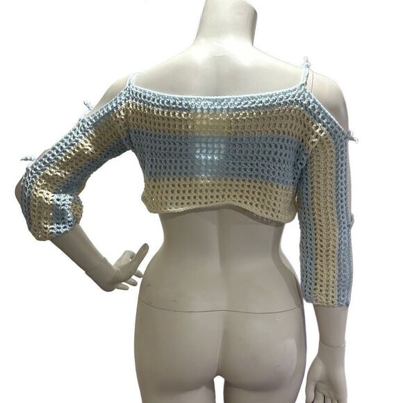 Brand New!! Hand crochet mesh shrug, cropped cold shoulder, sweater - Picture 3 of 4